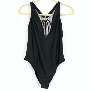 Asos Size 8 Black One Piece Bathing Suit V-Neck Open Strappy Racerback